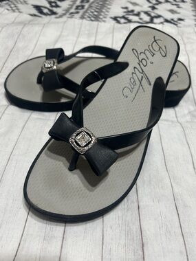 Brighton Black Bow Jelly Flip Flops with Decorative Buckle